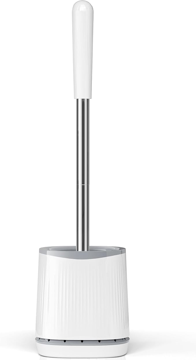 Toilet Brush and Holder Set, Bristles Toilet Bowl Brush Head with Ventilated Holder, Wall Mounted Compact Toilet Brush Set for Bathroom Deep Cleaning (1, White)