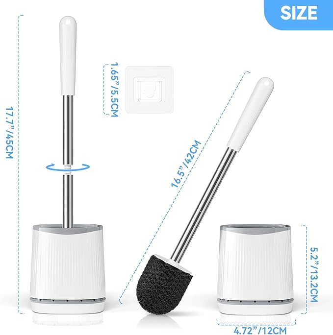 Toilet Brush and Holder Set, Bristles Toilet Bowl Brush Head with Ventilated Holder, Wall Mounted Compact Toilet Brush Set for Bathroom Deep Cleaning (1, White)