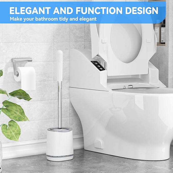 Toilet Brush and Holder Set, Bristles Toilet Bowl Brush Head with Ventilated Holder, Wall Mounted Compact Toilet Brush Set for Bathroom Deep Cleaning (1, White)